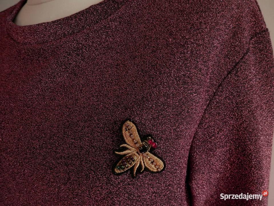 Bluza HM Bordowa Burgund z Brokatem i Broszką Łomża sprzedam