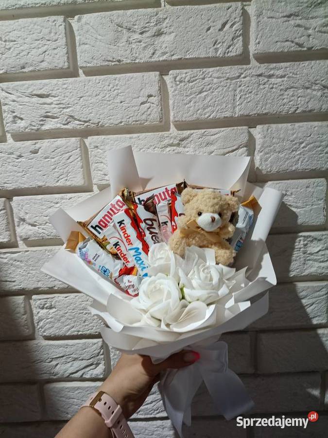 Słodki box Bukiet kinder z misiem Prezent na