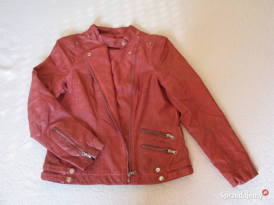 Kurtka ramoneska ze skórki na stójce 42 czerwony Brzegi