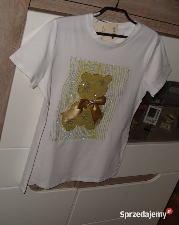 NOWY TSHIRT z Miśkiem kokarda cyrkonie r ML Rawicz sprzedam