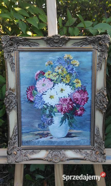 Obraz olej na płótnie kwiaty w wazonie żywe łódzkie Pabianice