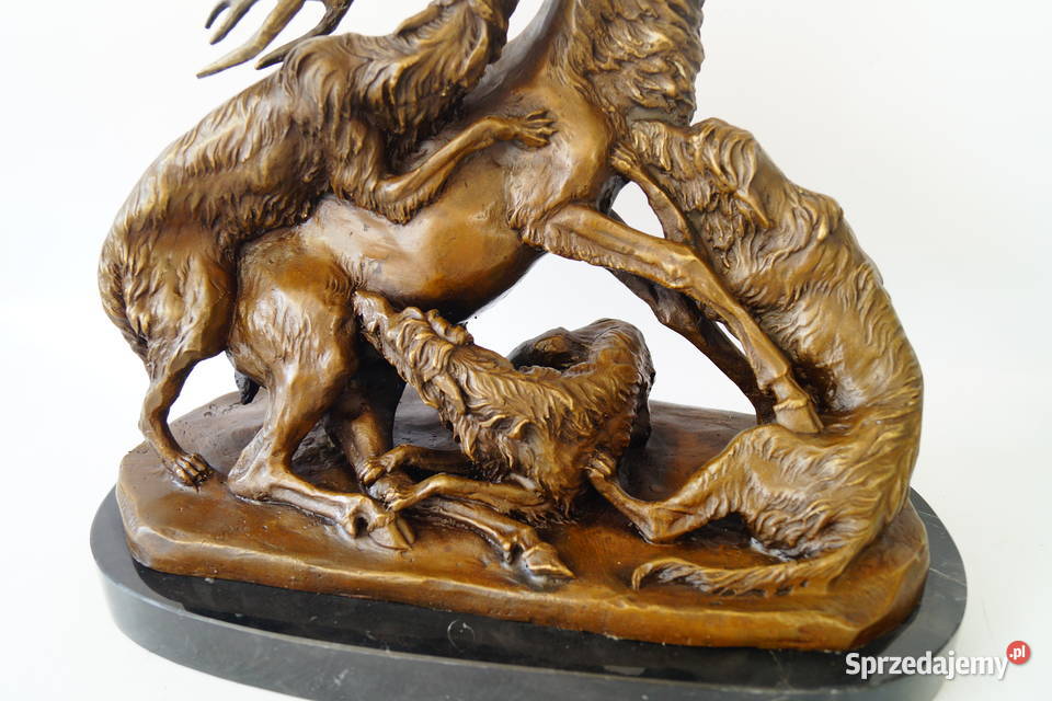 Figura myśliwska z brązu Atak psów na Jelenia Antyki Gizałki