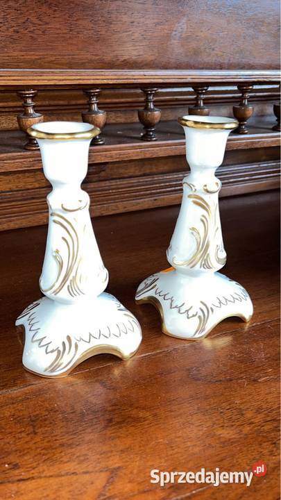 Świecznik z białej porcelany złocony Reliefy Nie Gdańsk