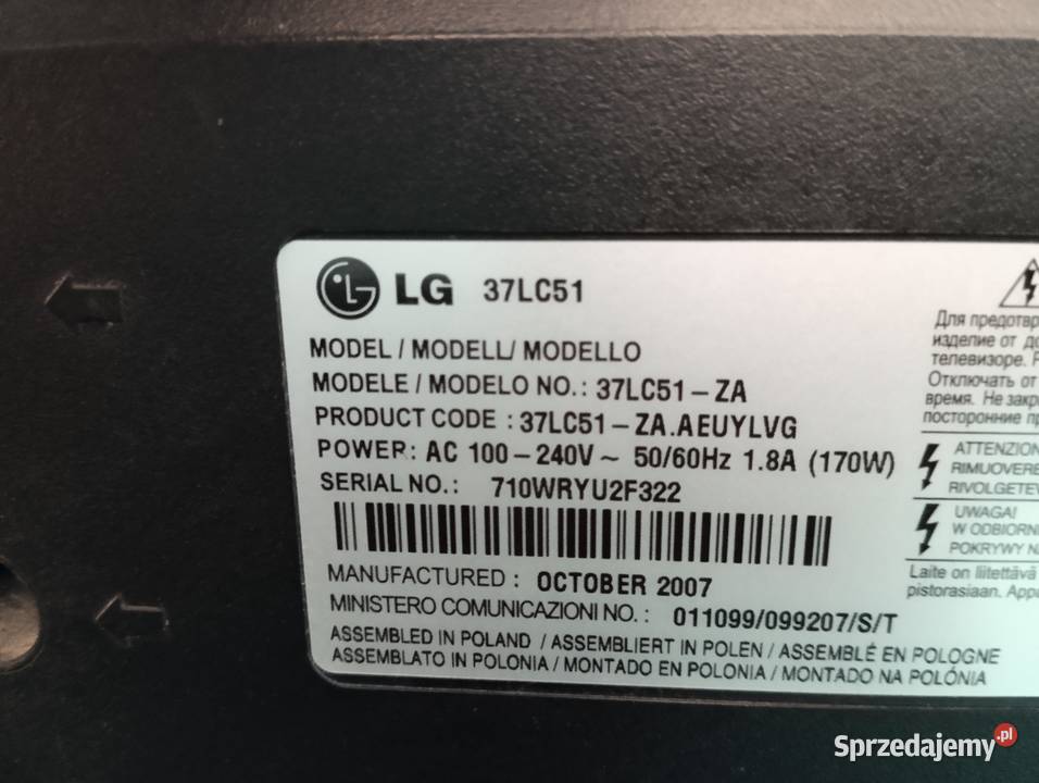LG 37 dvd okazja Telewizory Seroczyn sprzedam