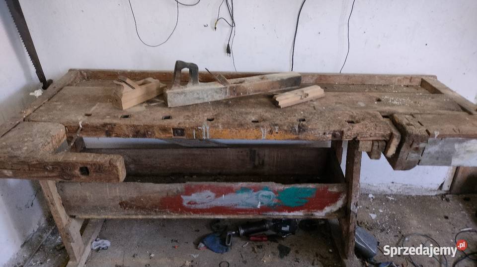 Stary drewniany stół stolarski Wólka Pełkińska