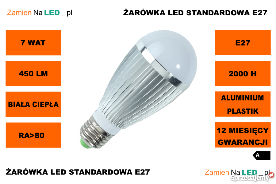 Żarówka LED 7 W 450 lm gwint E27 Aluminiowy radi Wrocław