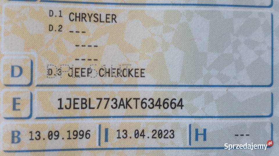 Jeep Cherokee 21D trzydrzwiowy 2/3 Niegosławice