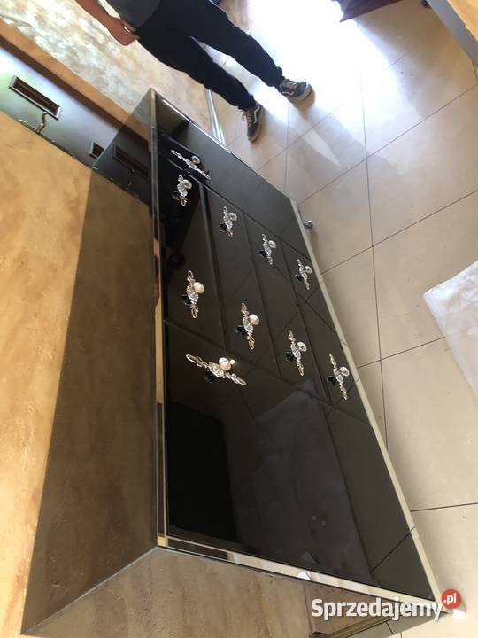 Komoda czarna lustrzana glamour lustro okazja Kępno