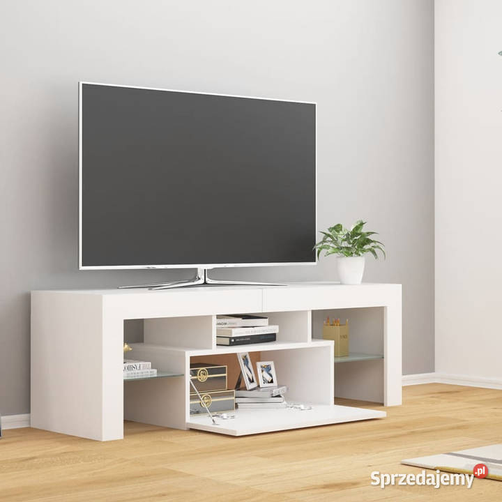 Szafka pod TV z oświetleniem LED biała 120x35x40