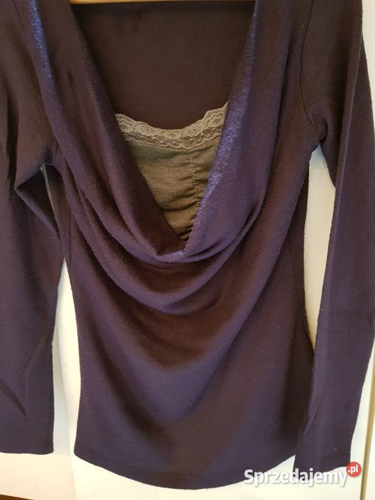 sweter dekolt zdobiony tunika fiolet wrzos Rozmiar 38(M) Swetry i golfy Kielce sprzedam
