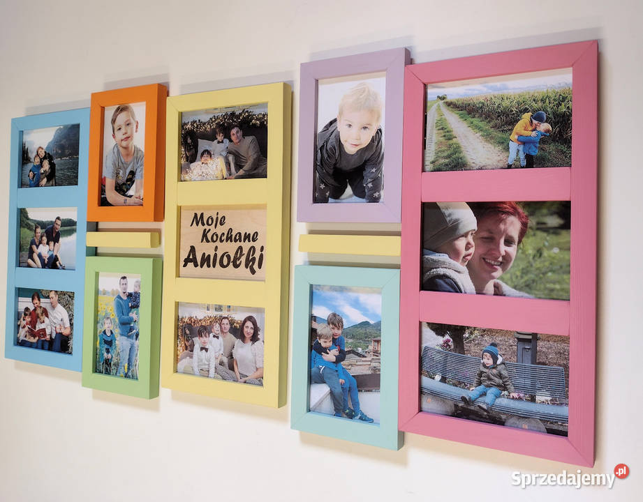 Drewniana Multirama Ramka Na 12 Zdjęć 10x15 Dekoracje i ozdoby