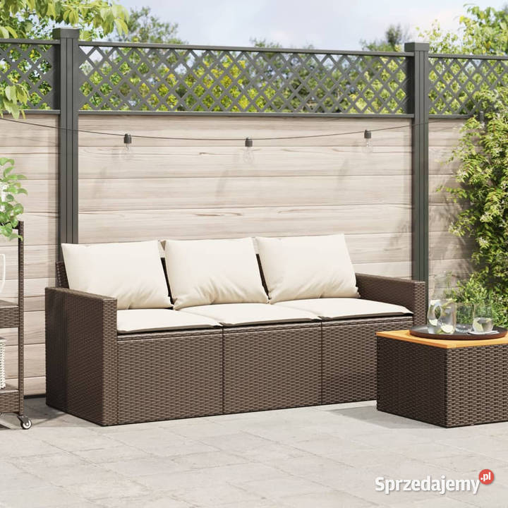 Sofa ogrodowa z poduszkami 3osobowa brązowa Warszawa