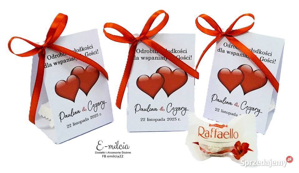 Podziękowania Gości Pudełeczka z Raffaello Ślub Zielona Góra sprzedam