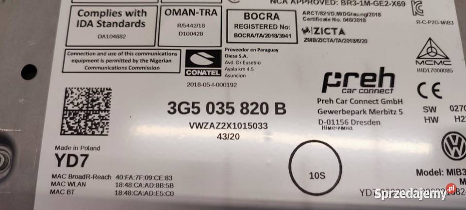 VW TIGUAN II CZYTNIK NAWIGACJI 3G5035820B osobowe