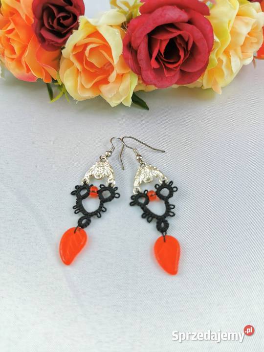 Kolczyki frywolitkowe małopolskie Wiśniowa sprzedam