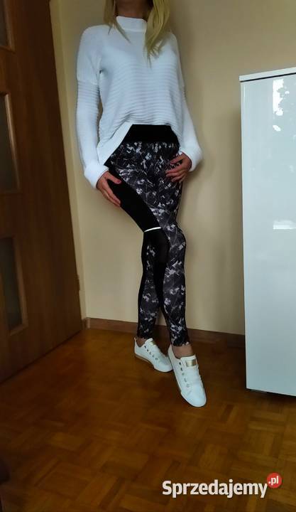 ODJAZDOWE legginsy damskie czarne tiul wzory M L Łapy