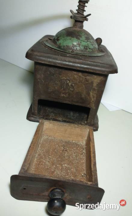Metalowodrewniany ręczny młynek stary Krotoszyn