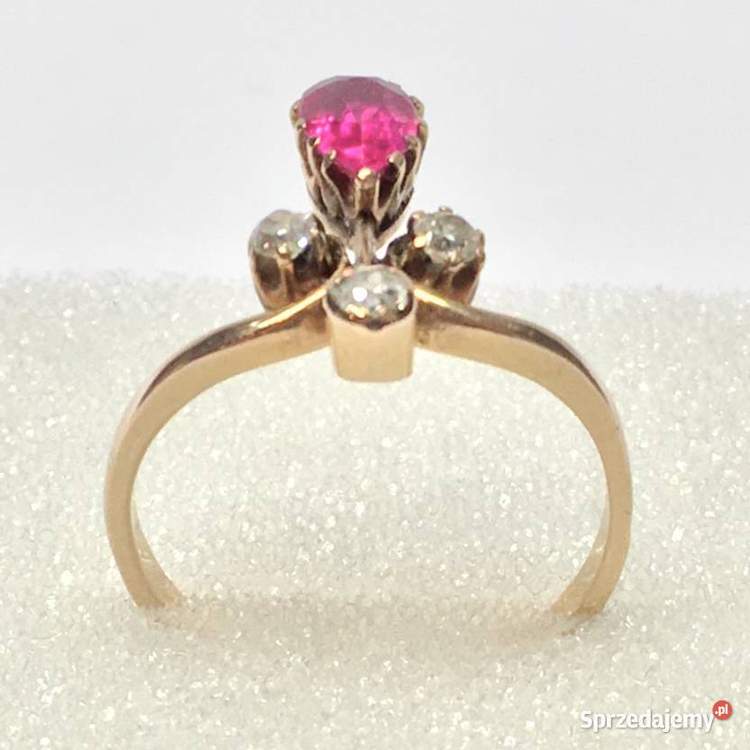 Złoty PIERŚCIONEK 585 14K Art Dco RUBIN i Warszawa sprzedam