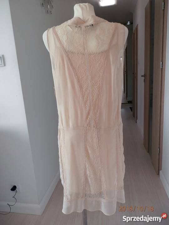 Sukienka Zara Beżowa Nude Zdobiona Koronką Rozmiar 36(S) mazowieckie Warszawa