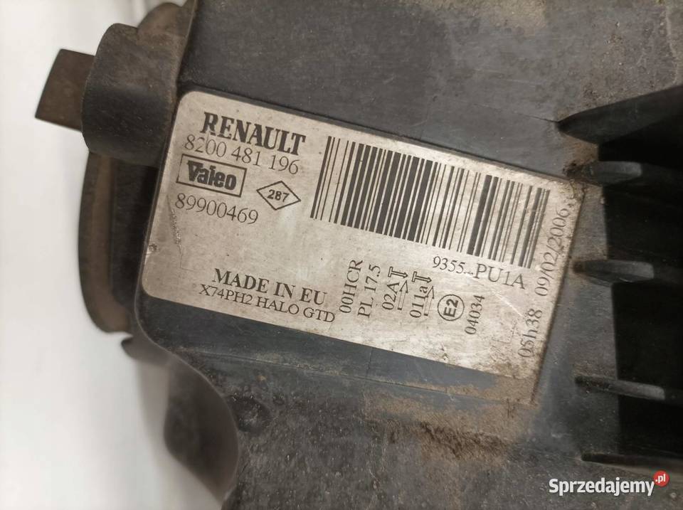 LAMPA PRZÓD LEWA EU LIFT 8200481196 Renault Rok produkcji 2006