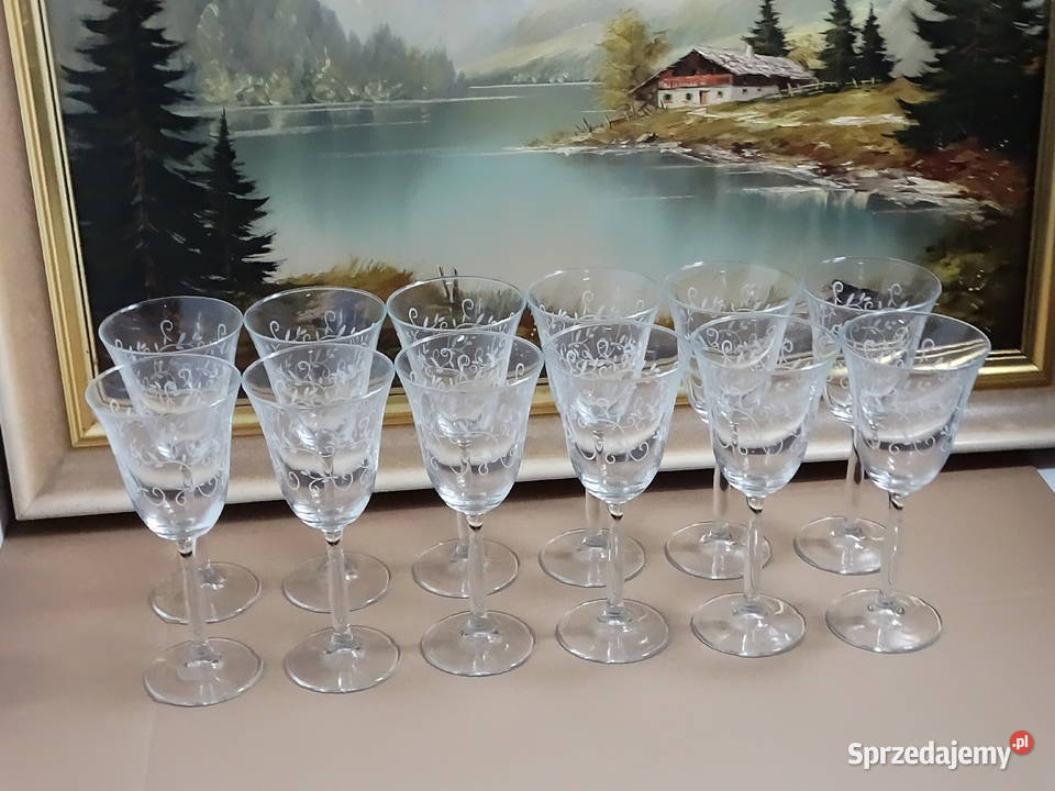 Piękny komplet 12 kieliszków vintage kryształowe Biłgoraj