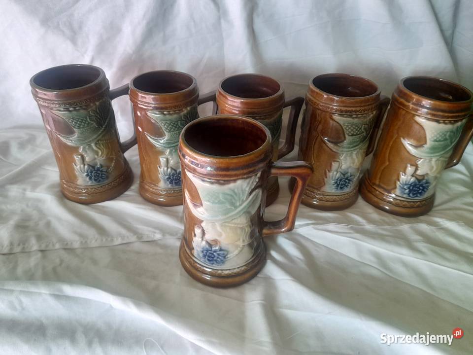 Stary dzban kufel 6 sztuk Porcelana i szkło Oleśnica