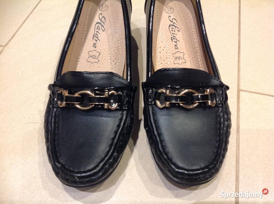 Buty Półbuty Mokasyny na Koturnie Damskie Czarne Nowa Sól