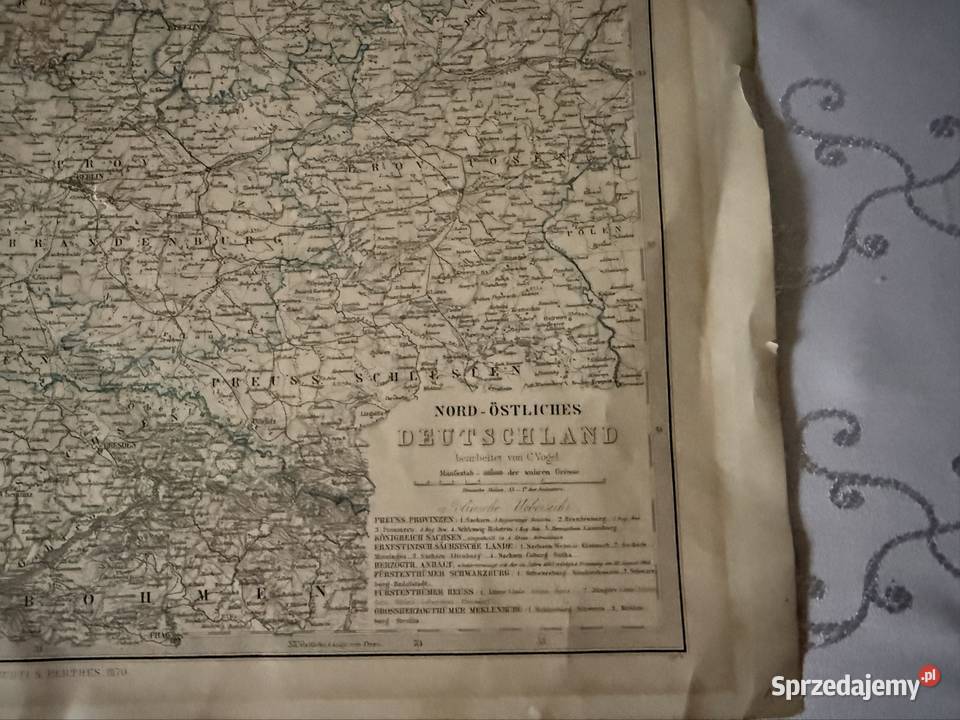 Stara mapa ziem Polskich 1870 Oryginalny Czerwionka-Leszczyny