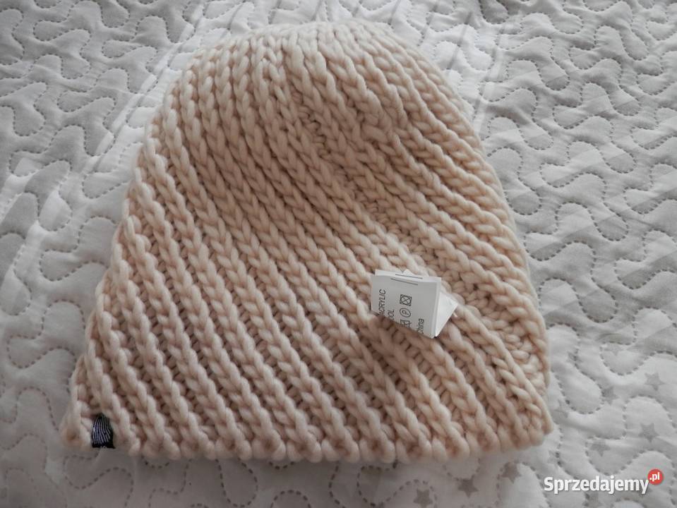 Czapka Zimowa Wełniana Slouchy z Pomponem Gruby Łomża