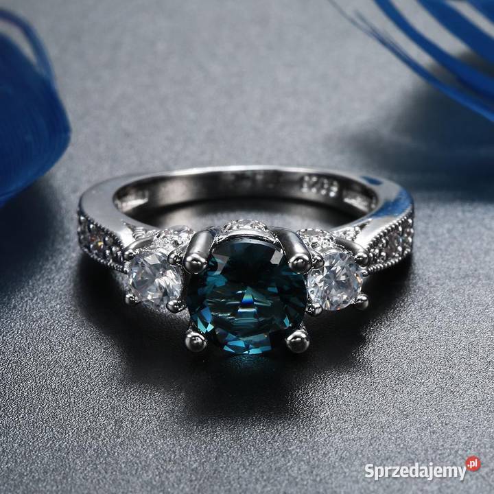 Nowy pierścionek srebrny kolor niebieska morska zachodniopomorskie Szczecin