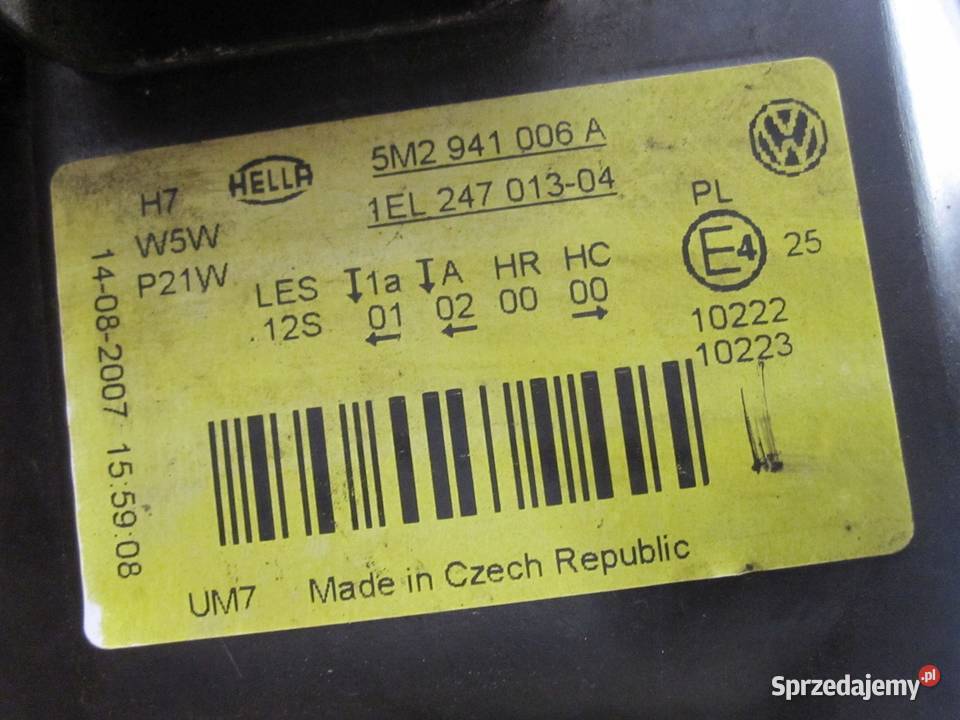 VW GOLF V PLUS 07r lampa prawa przód 5M2941006A osobowe świętokrzyskie Kielce