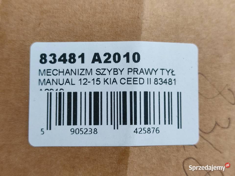 MECHANIZM SZYBY PRAWY TYŁ MANUAL KIA CEED JD II