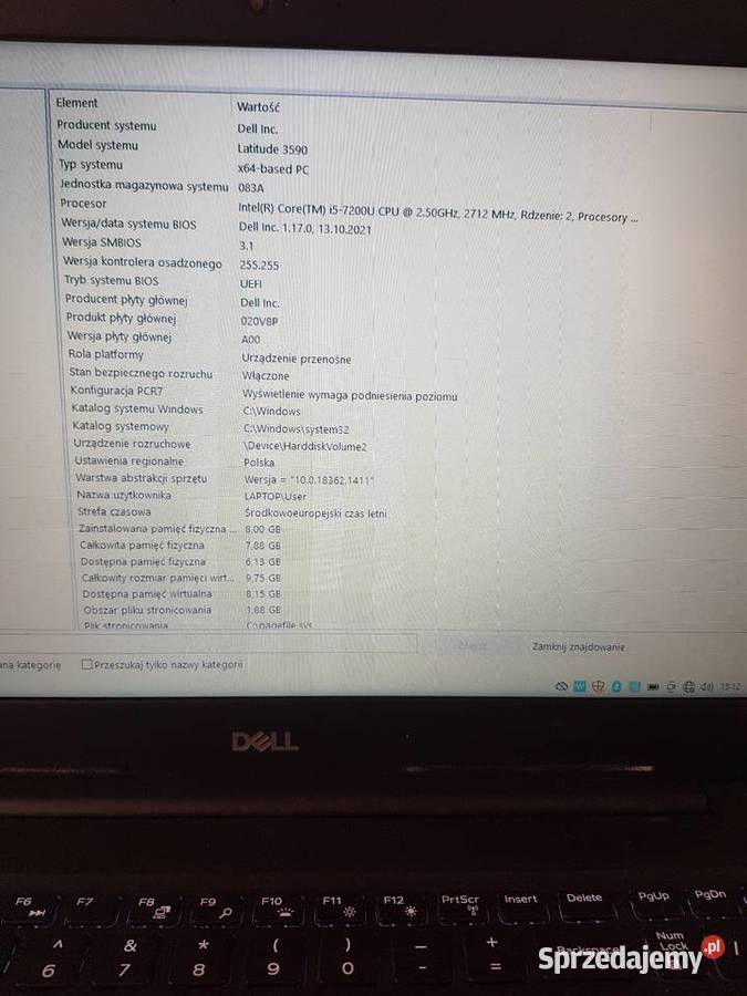 Laptop DELL 3590 i5 ram8 usbc 128ssd Dell śląskie Ruda Śląska