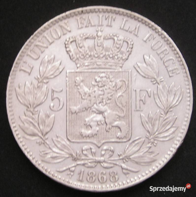 Belgia 5 franków 1868 Leopold II srebro Łódź sprzedam