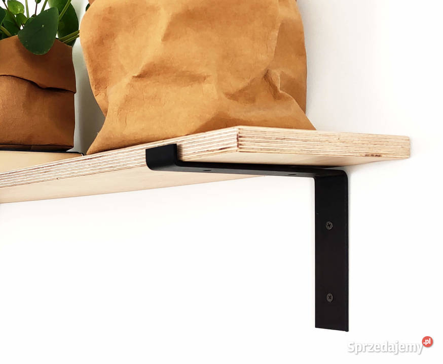 Wisząca półka na stalowych czarnych wspornikach 60cm Kraków
