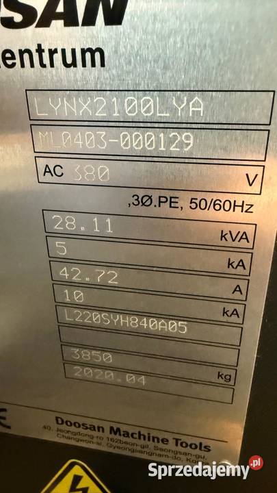 Centrum tokarskie CNC Doosan LYNX 2100LY Tarnowskie Góry