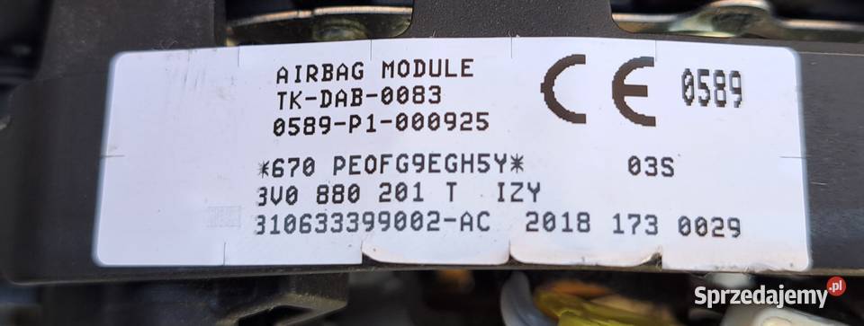 Poduszka Airbag Kierowcy Skoda Superb III dolnośląskie Mielęcin sprzedam