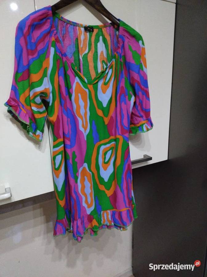 Sukienka z krótkimi rękawami kimono wielobarwna