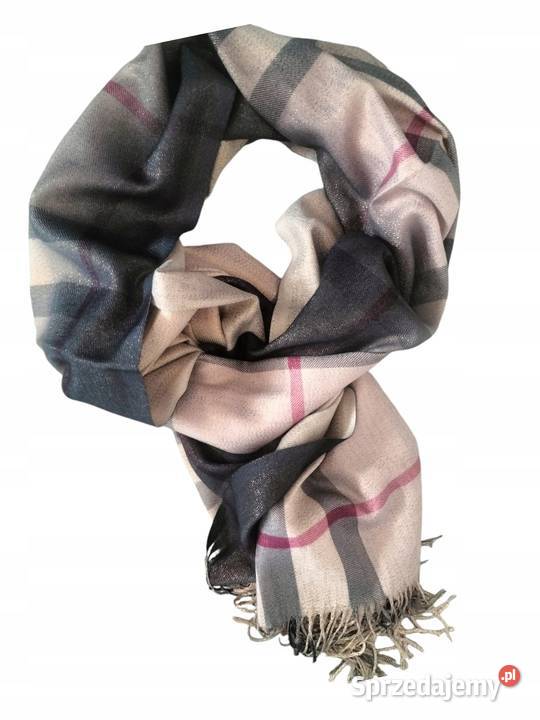 Chusta Szalik kolorowy dwustronny frędzle kratka Wieluń