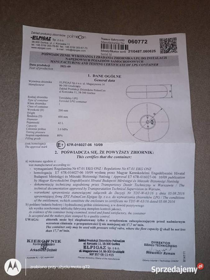 Zbiornik butla LPG 42 Rok produkcji 2021 Skórzec