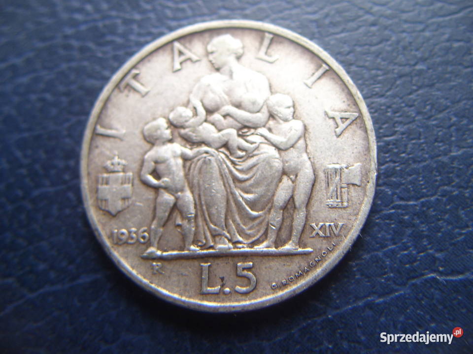 Stare monety 5 lir 1936 Włochy srebro
