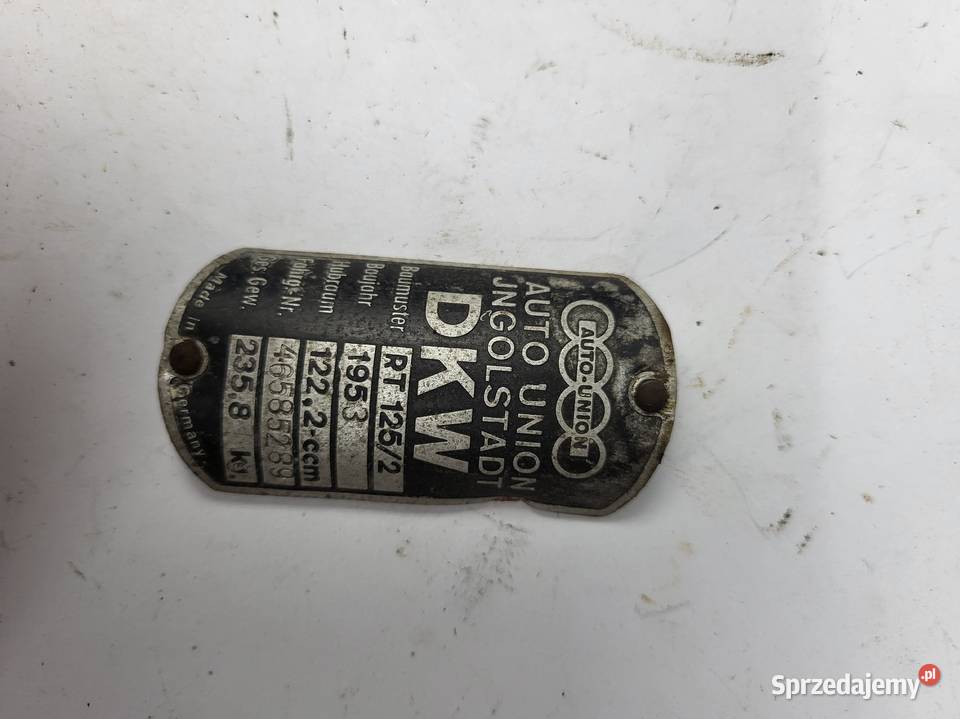 TABLICZKA ZNAMIONOWA DKW 1953 Motoryzacja