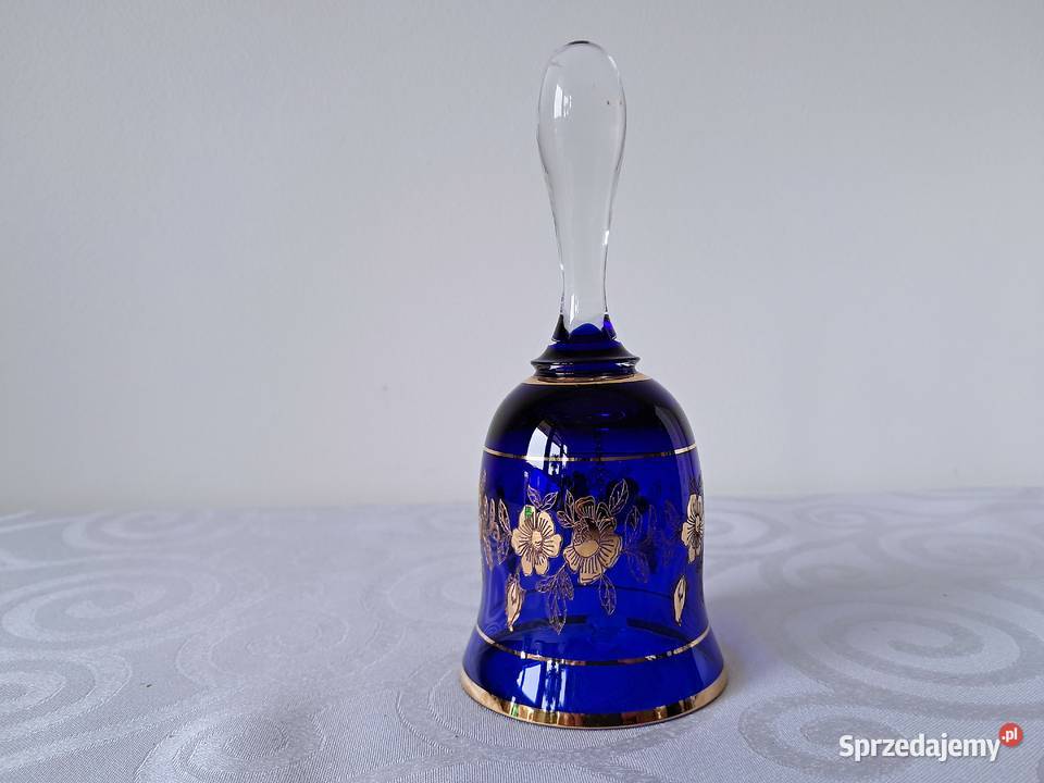 DZWONEK SZKLANY KOBALTOWY BOHEMIA CZECHOSŁOWACJA