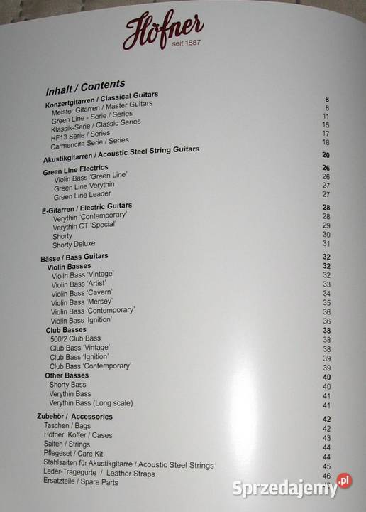 Hofner 2021 Confidental guitar catalog katalog Kępice sprzedam