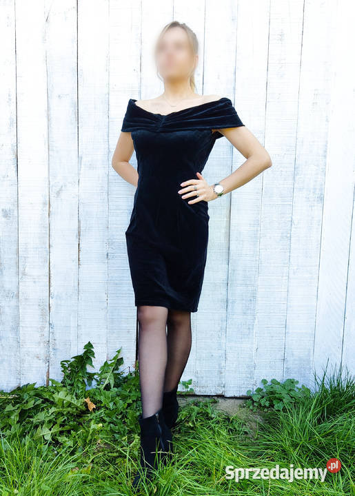 Czarna sukienka vintage M 38 Diana welur zachodniopomorskie Szczecin