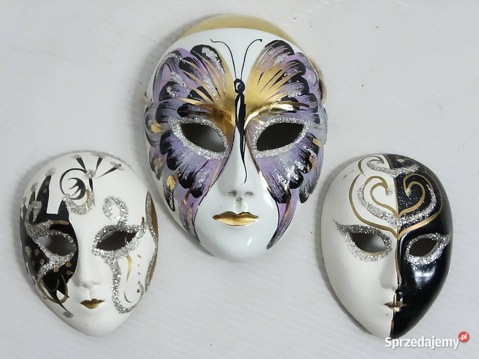 Zestaw ceramicznych masek weneckich ozdoba Biłgoraj