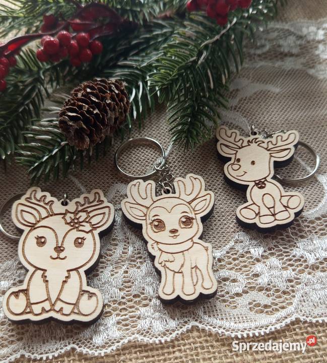 Drewniany brelok świąteczny renifer 3 wzory do łódzkie Bełchatów
