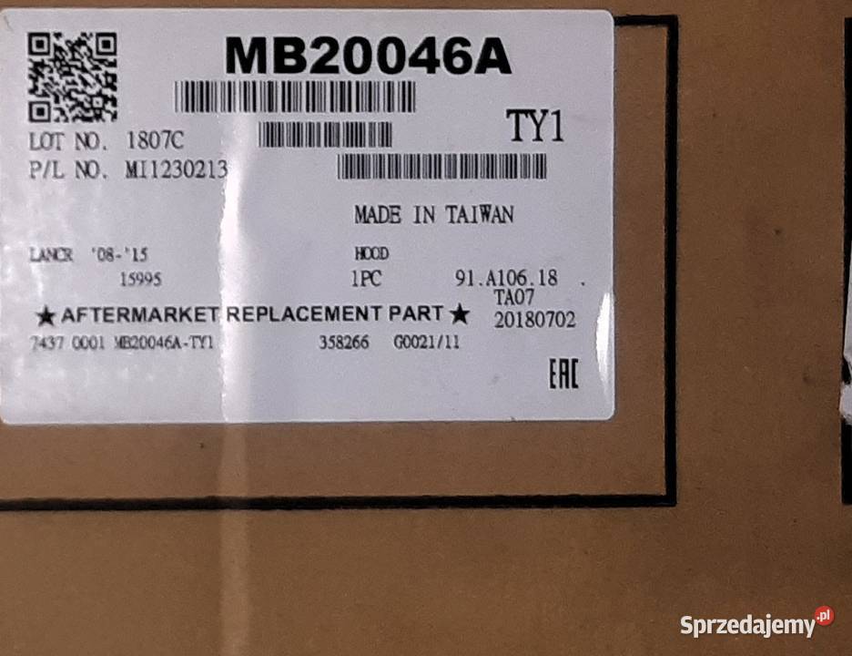 MItsubishi Lancer X Pokrywa silnika Maska 0713 osobowe Warszawa