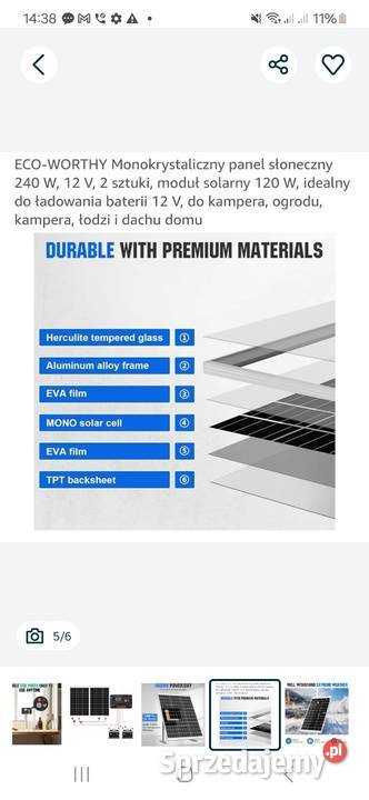 Panel słoneczny ECOWORTHY 12V 2x120W 240 Warka