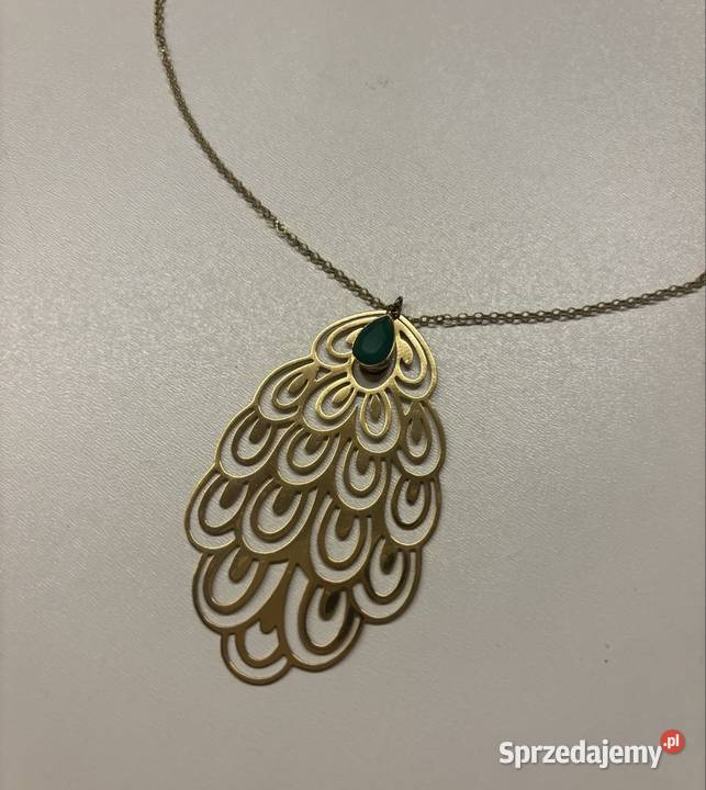 Naszyjnik Paw pozłacany z onyksem pozłacane kujawsko-pomorskie Bydgoszcz